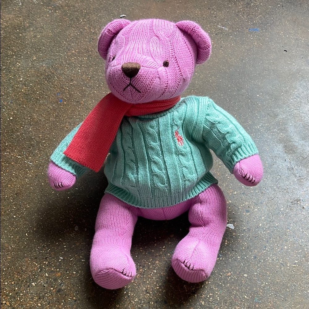 Polo Pink and Green Knit Teddy Bear